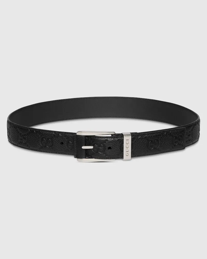 Gucci Gürtel Mit GG Prägung Und Eckiger Schnalle, Größe 95 Schwarz