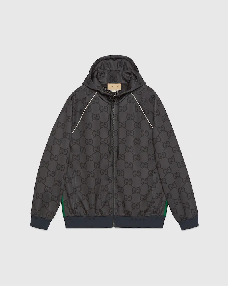 Gucci Reißverschlussjacke Mit Jumbo GG Und Web, Größe Grau