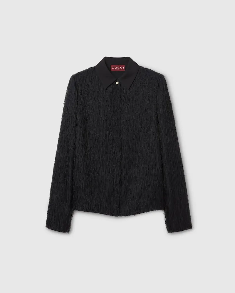Gucci Bluse aus Fil-Coupé-Stoff Mit Fransen, Größe Schwarz