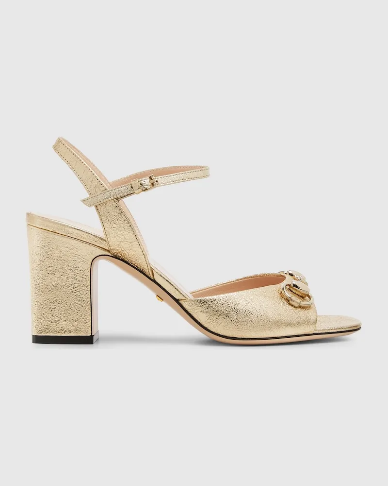 Gucci Mittelhohe Damensandale Mit Horsebit, Größe Gold