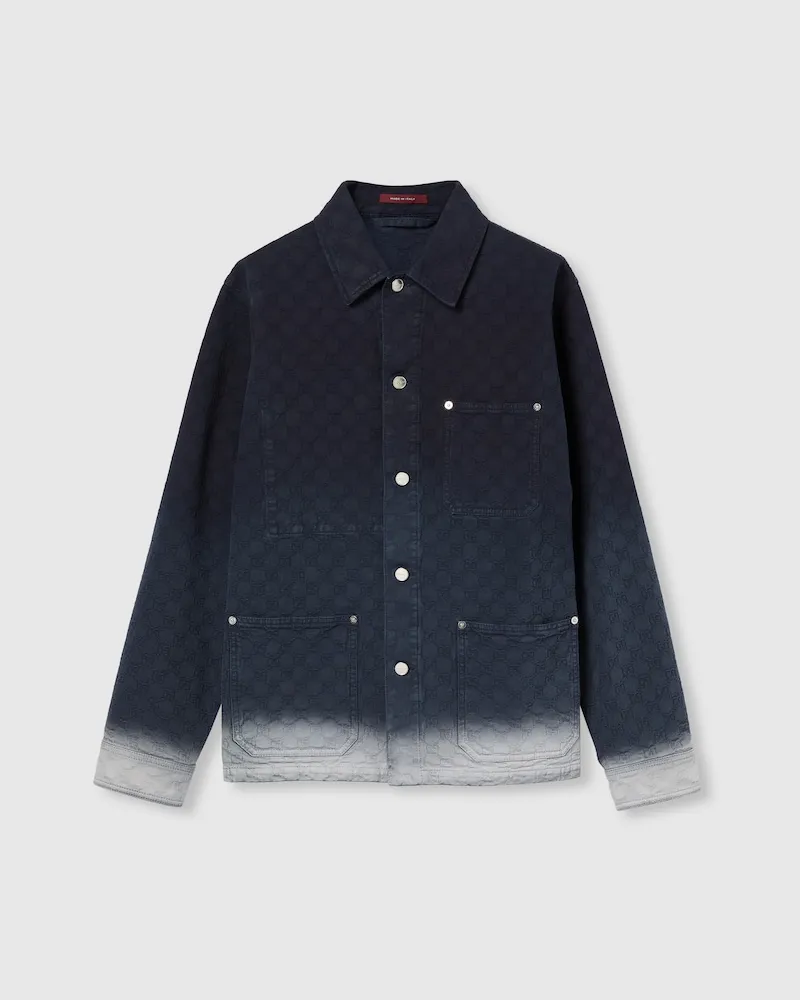 Gucci Hemd aus Gebleichtem GG Baumwolldenim-Jacquard, Größe Blau