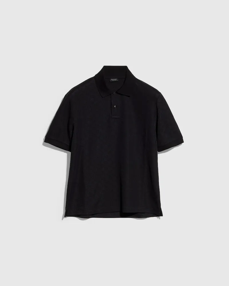 Gucci Poloshirt aus Technischem GG Baumwolljersey-Jacquard, Größe Schwarz