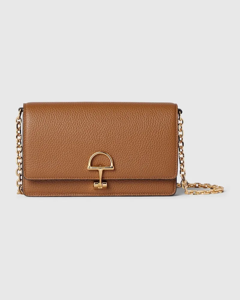 Gucci Portefeuille Sur Chaîne Half Horsebit Marron