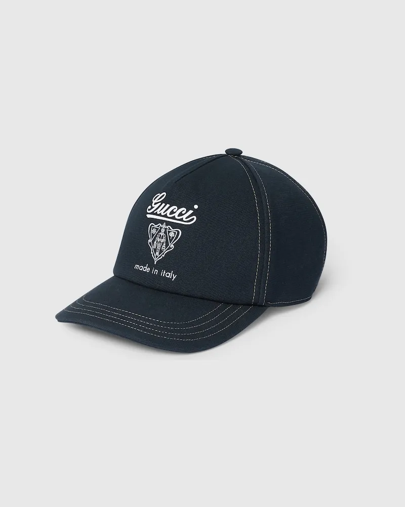 Gucci Baseballkappe aus Baumwollcanvas Mit Print, Größe Blau