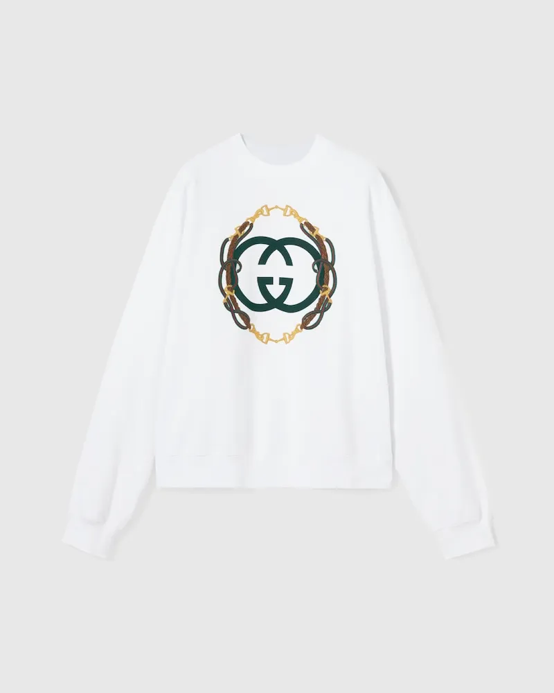 Gucci Sweat-shirt En Jersey De Coton À Imprimé, Taille Blanc