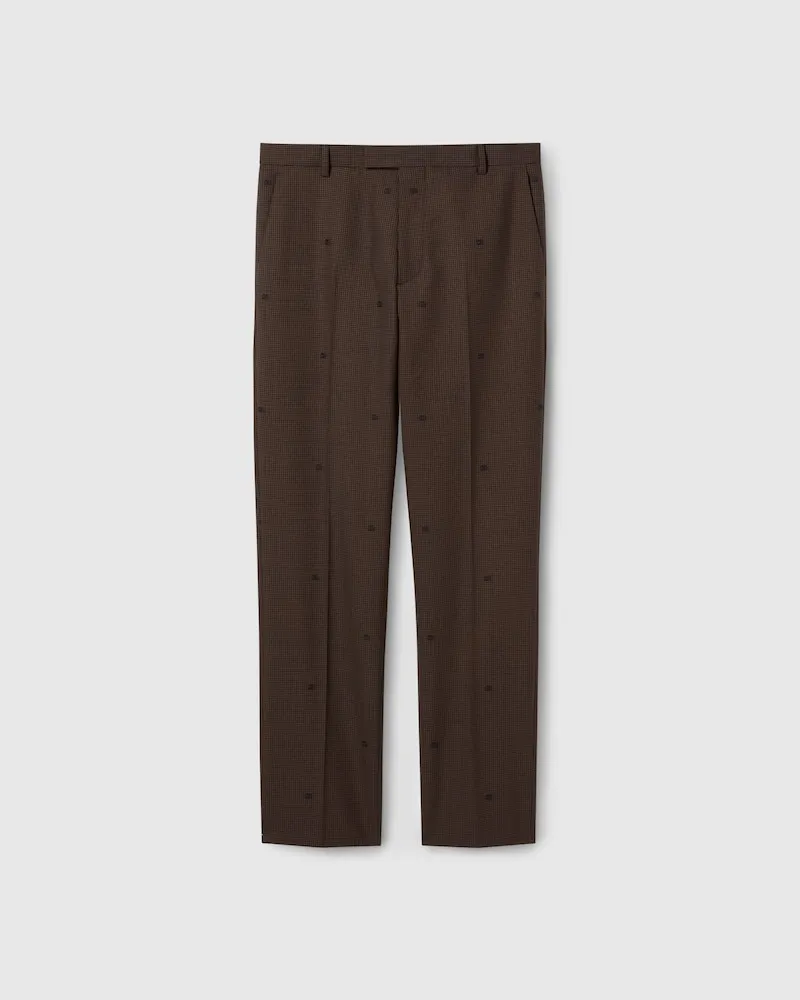 Gucci Hose aus GG Wolljacquard Mit Hahnentrittmuster, Größe Braun