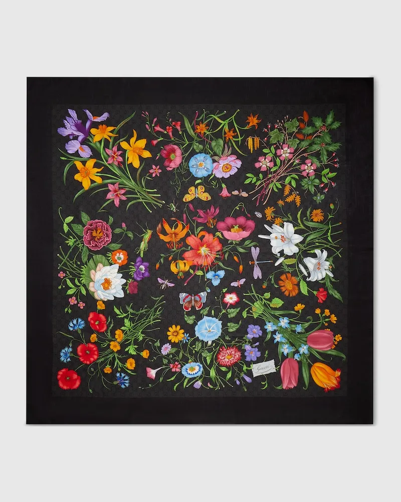 Gucci Halstuch aus Wolle Und Seide mit GG Print Schwarz