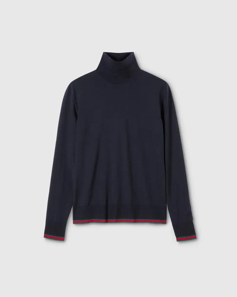 Gucci Rollkragenpullover aus Feinem Wollstrick, Größe Blau