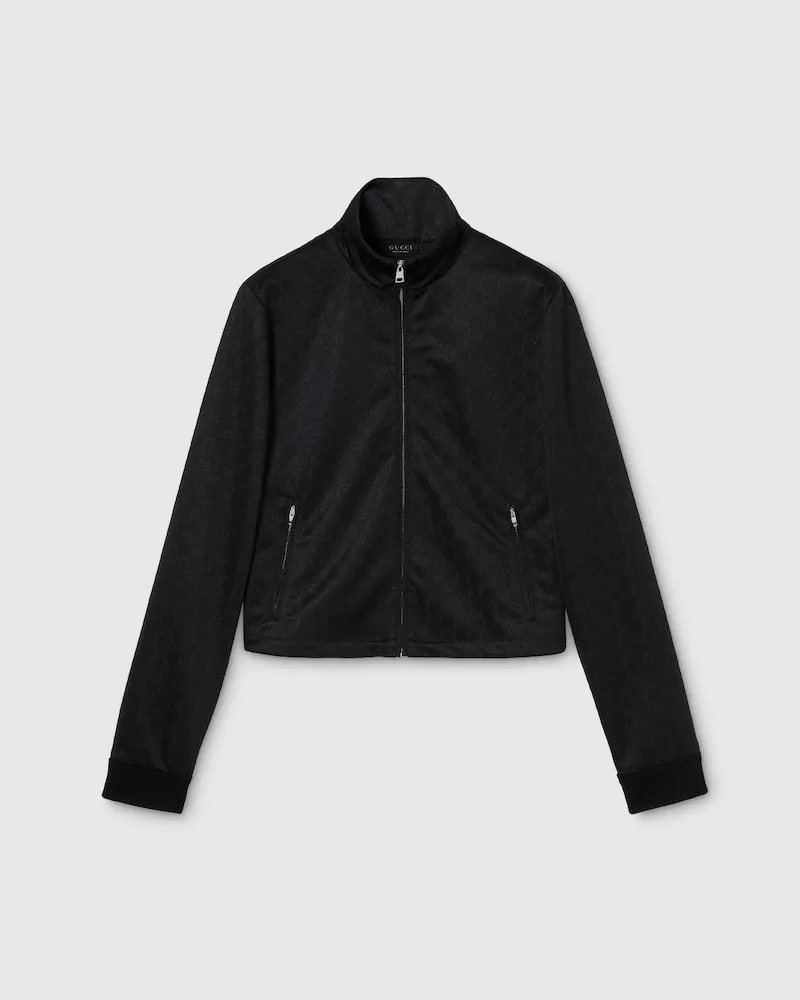 Gucci Jacke aus GG Jersey-Jacquard Mit Reißverschluss, Größe Schwarz
