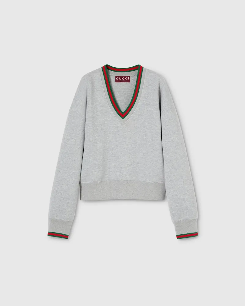 Gucci Sweat-shirt En Jersey De Coton Avec Bande Web, Taille Gris
