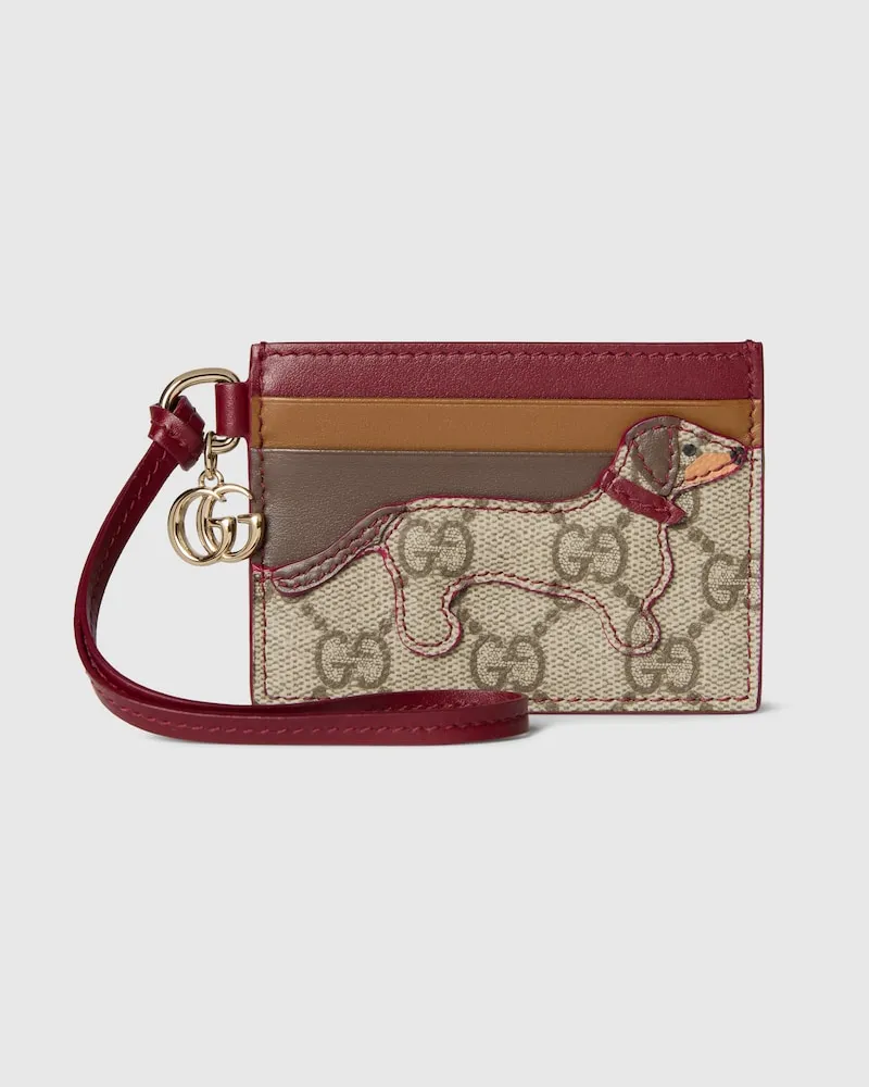 Gucci Kartenetui Mit Doppel G Und Hund Beige