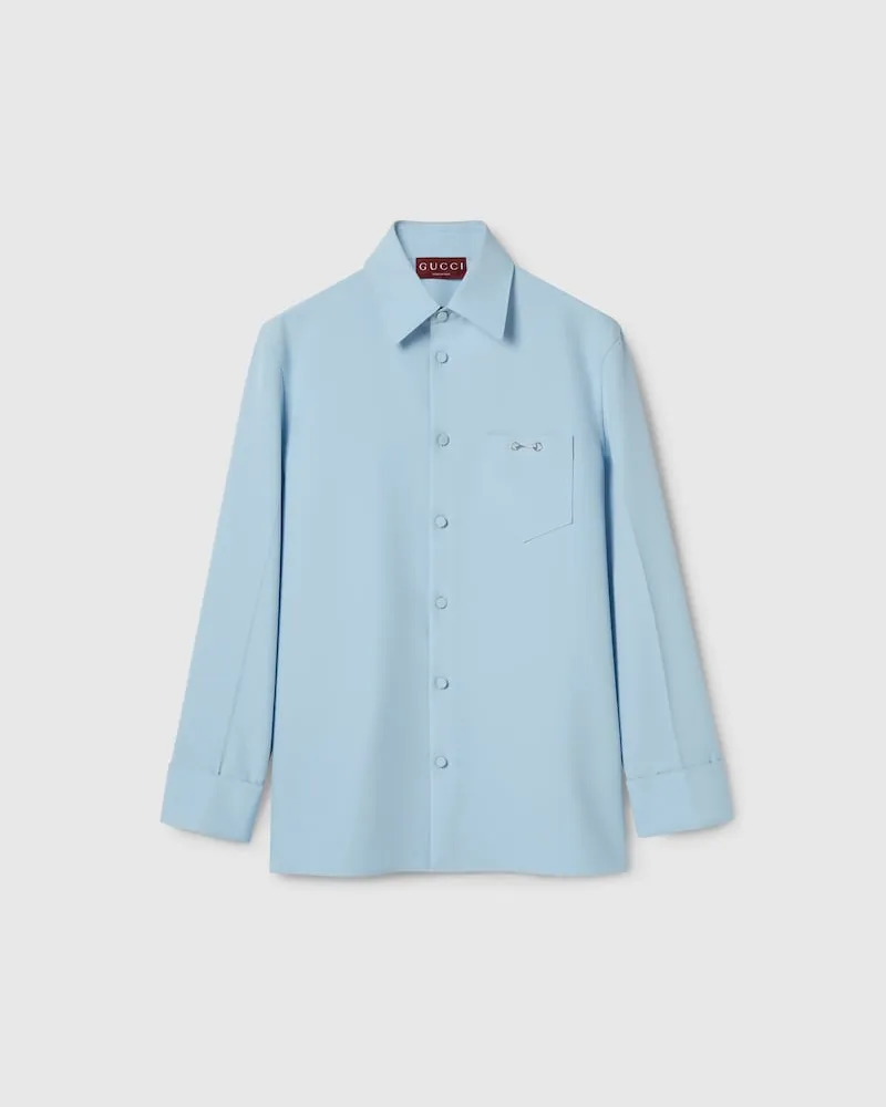 Gucci Hemd aus Polyester-Twill Mit Horsebit, Größe Blau