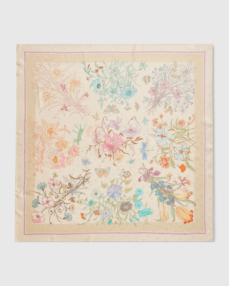 Gucci Vierecktuch aus Seidenjacquard mit Doppel G Print Weiß