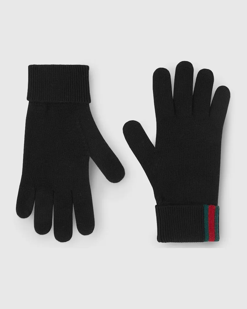 Gucci Gants En Laine Avec Bande Web, Taille Noir