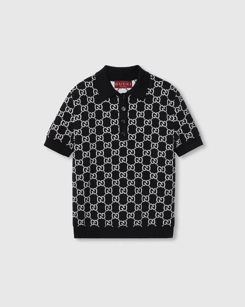 Gucci Wendbares Poloshirt aus GG Wolljacquard, Größe Schwarz