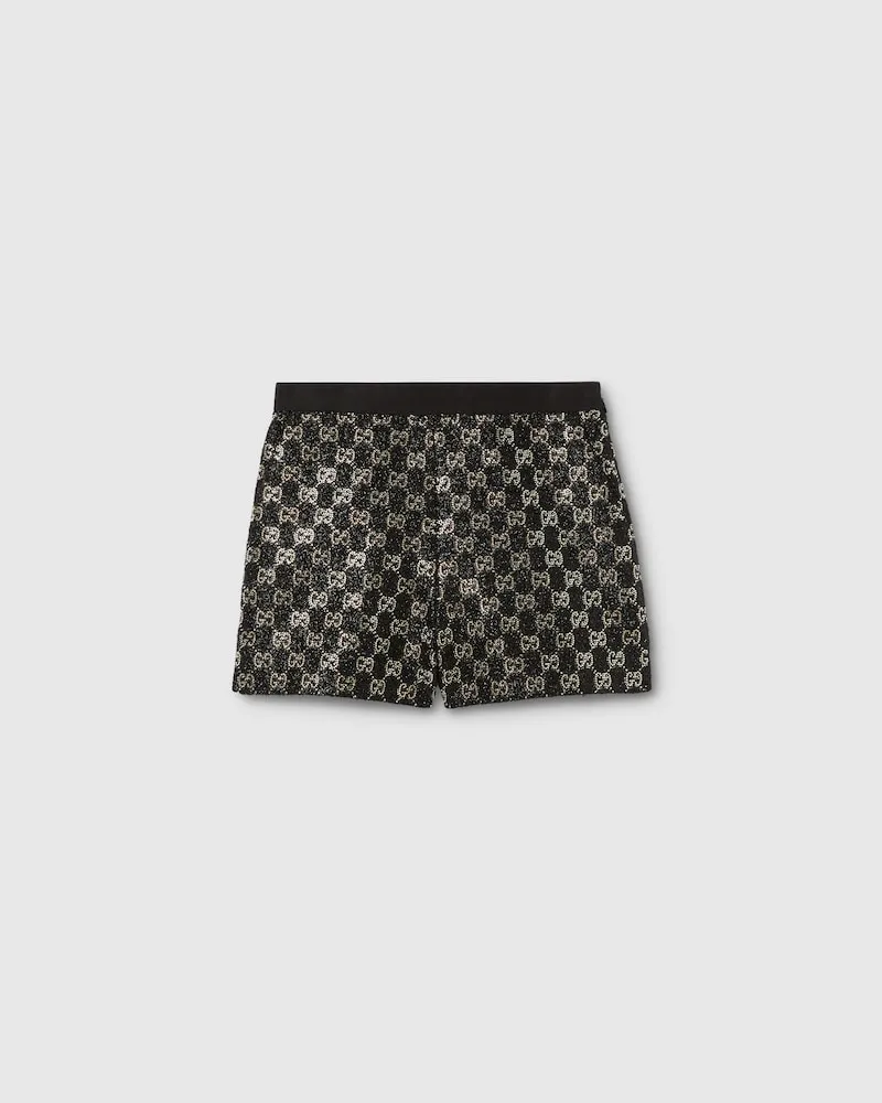 Gucci Shorts aus Lamé-Wolltweed Mit Stickerei, Größe Schwarz