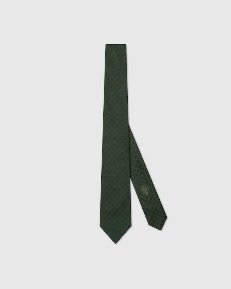 Gucci Krawatte aus Seide Und Wolle mit GG Jacquard Grün