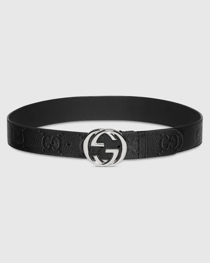 Gucci Breiter Gürtel Mit GG Schnalle, Größe 95 Schwarz