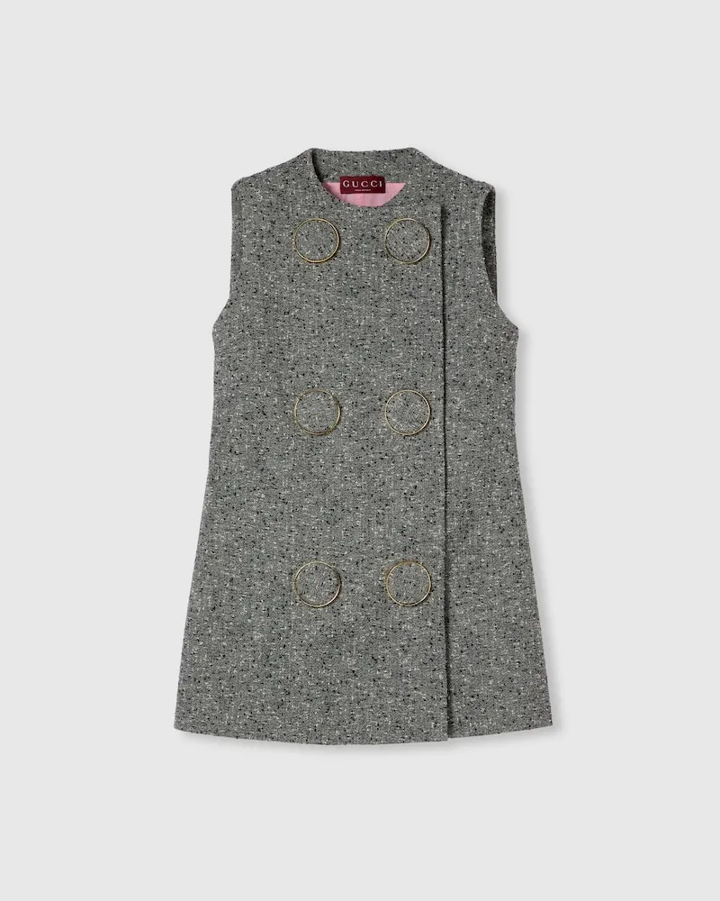 Gucci Kleid aus Wolle Mit Knötchen-Optik, Größe Grau