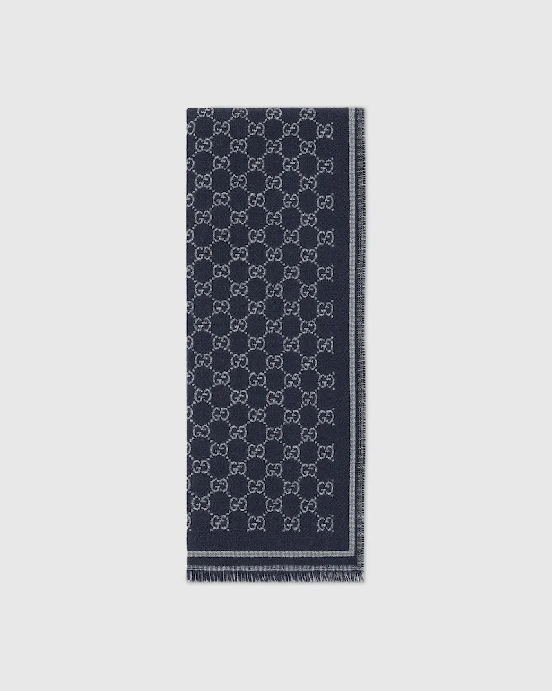 Gucci Écharpe En Jacquard De Laine GG Bleu
