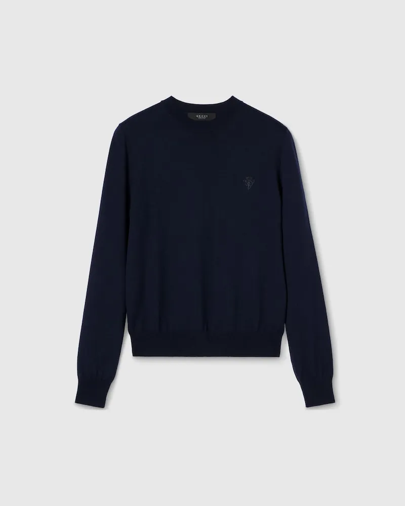 Gucci Pullover aus Wollstrick Mit Stickerei, Größe Blau