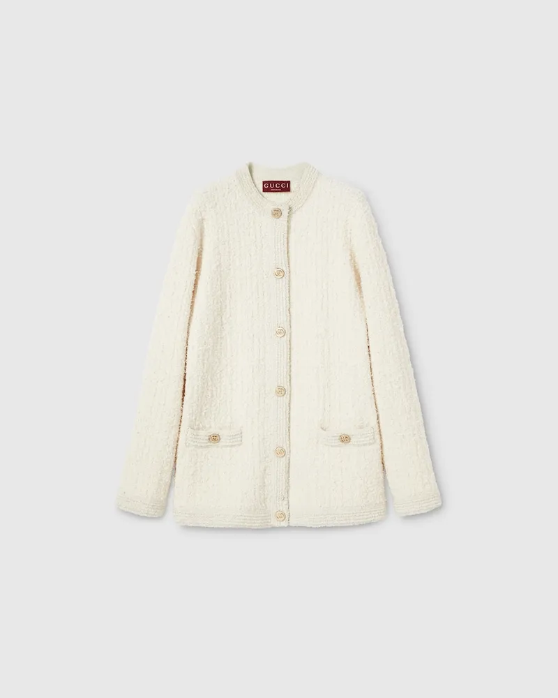 Gucci Cardigan aus Woll-Lamé-Bouclé, Größe Beige