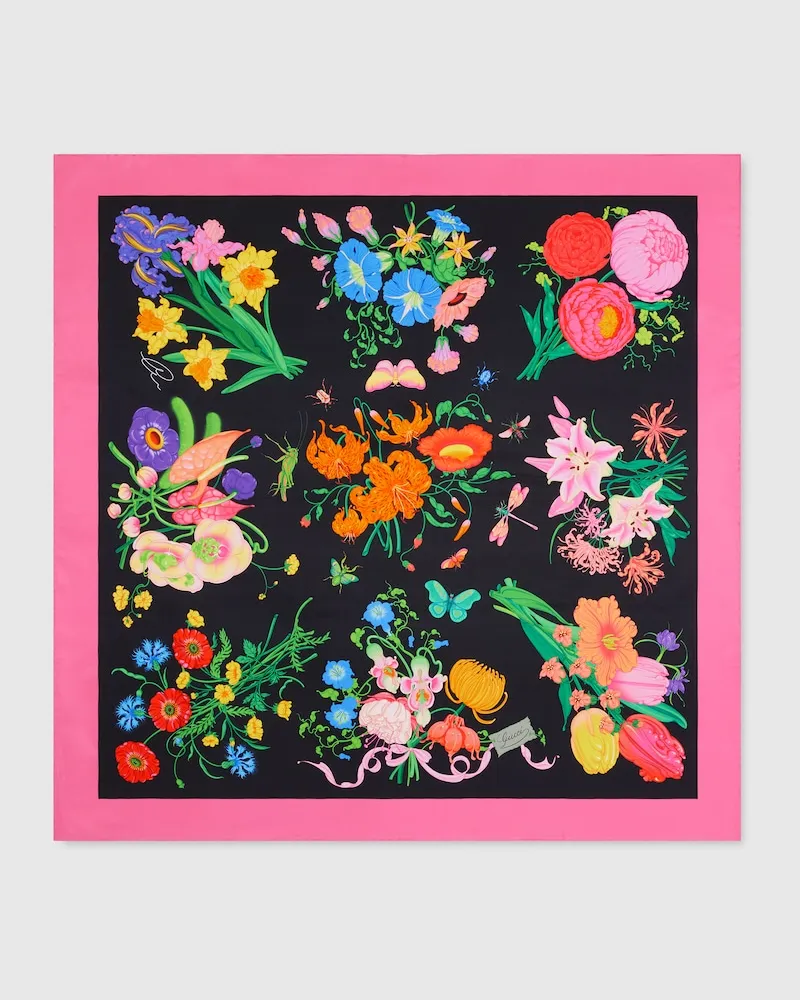 Gucci Vierecktuch aus Seide Mit Print, 90 x 90 Projekt Schwarz