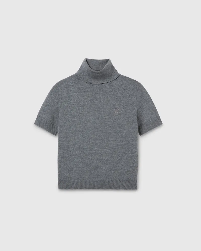 Gucci Rollkragenoberteil aus Feiner Wolle Mit Stickerei, Größe Schwarz