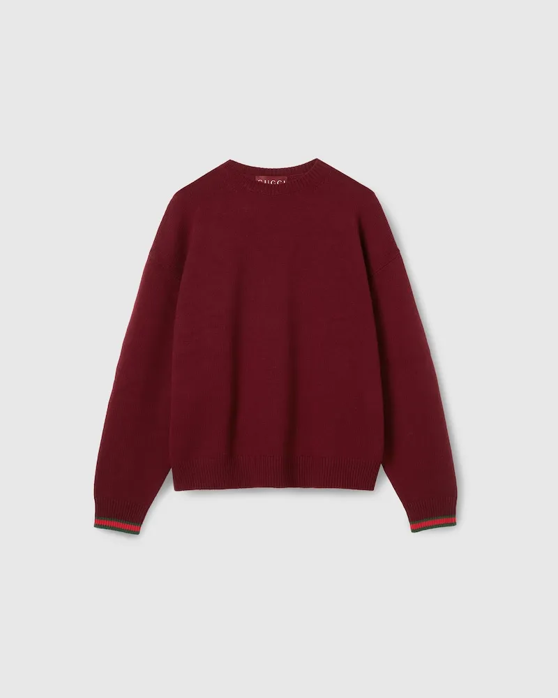 Gucci Pullover aus Kaschmirwolle Mit Web-Besatz, Größe Bordeauxrot