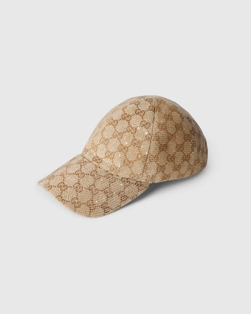 Gucci Baseballkappe aus GG Canvas mit Kristallen Beige