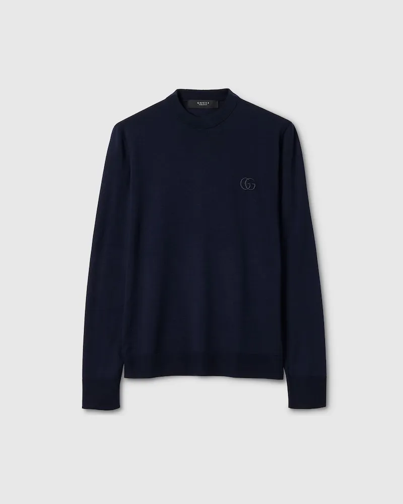 Gucci Pullover aus Wollstrick Mit Stickerei, Größe Blau