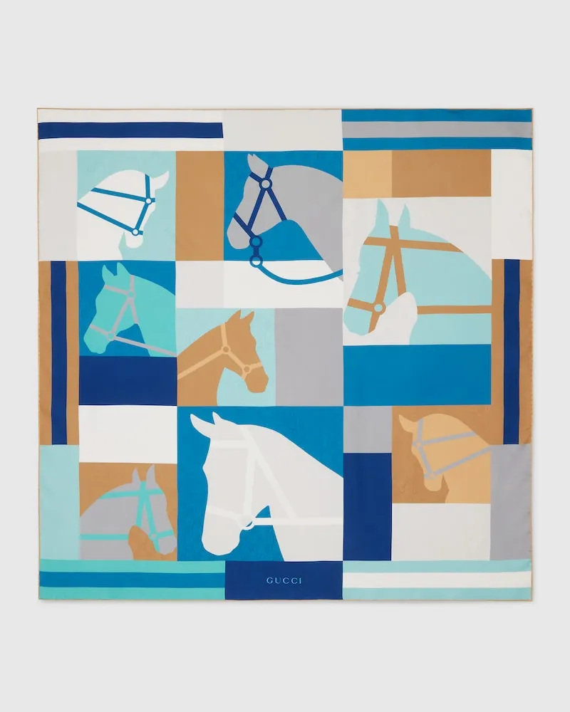 Gucci Vierecktuch aus Seidenjacquard Mit Print Blau