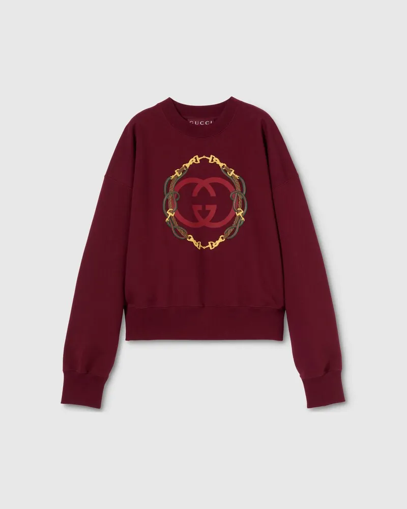 Gucci Sweat-shirt En Jersey De Coton À Imprimé, Taille Bordeaux