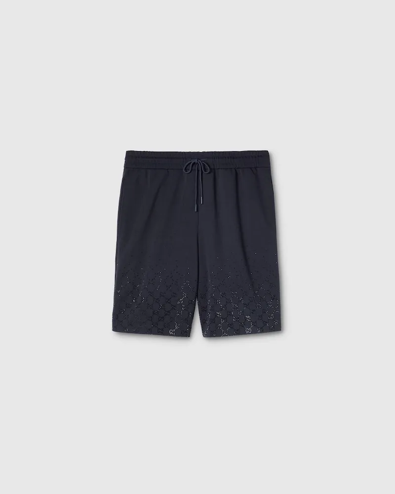 Gucci Shorts aus Technischem Jersey Mit Kristallen, Größe Blau