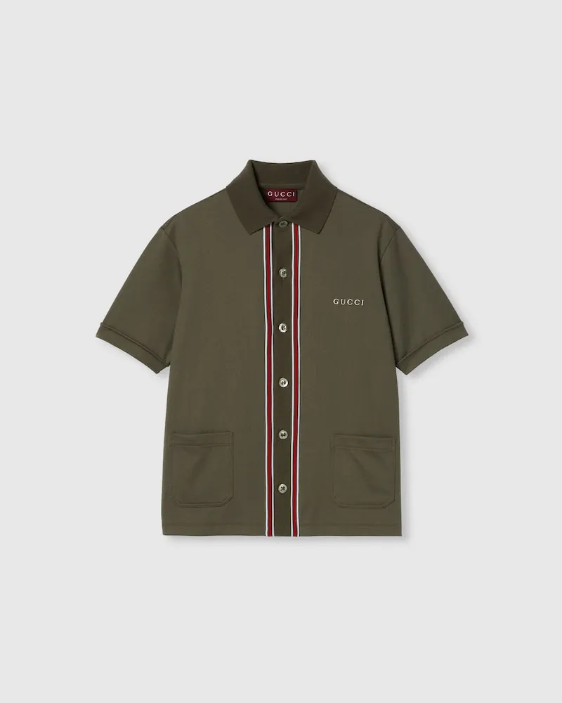 Gucci Poloshirt aus Baumwoll-Piqué Mit Stickerei, Größe Grün