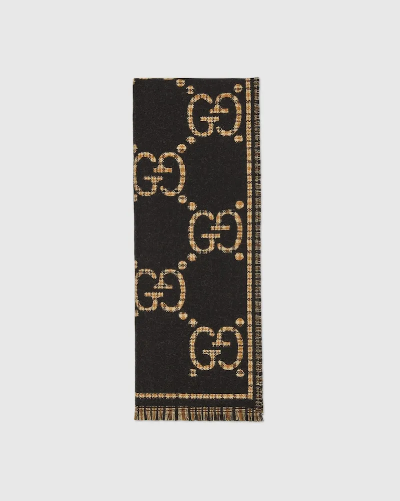 Gucci Schal aus Karierter GG Wolle Schwarz