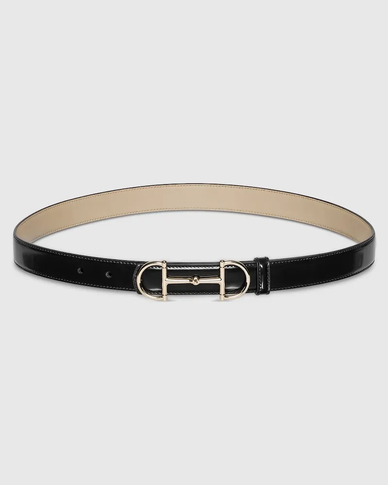 Gucci Schmaler, Wendbarer Gürtel Mit Horsebit, Größe 95 Schwarz