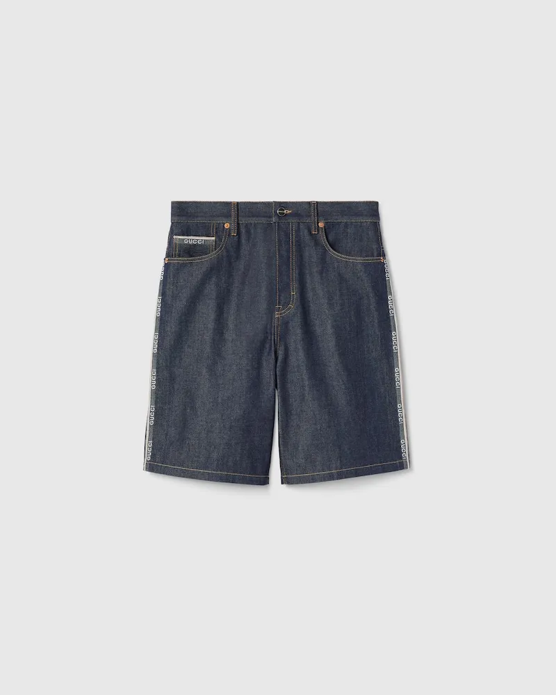 Gucci Shorts aus Selvedge-Baumwolldenim Mit Logo, Größe Blau