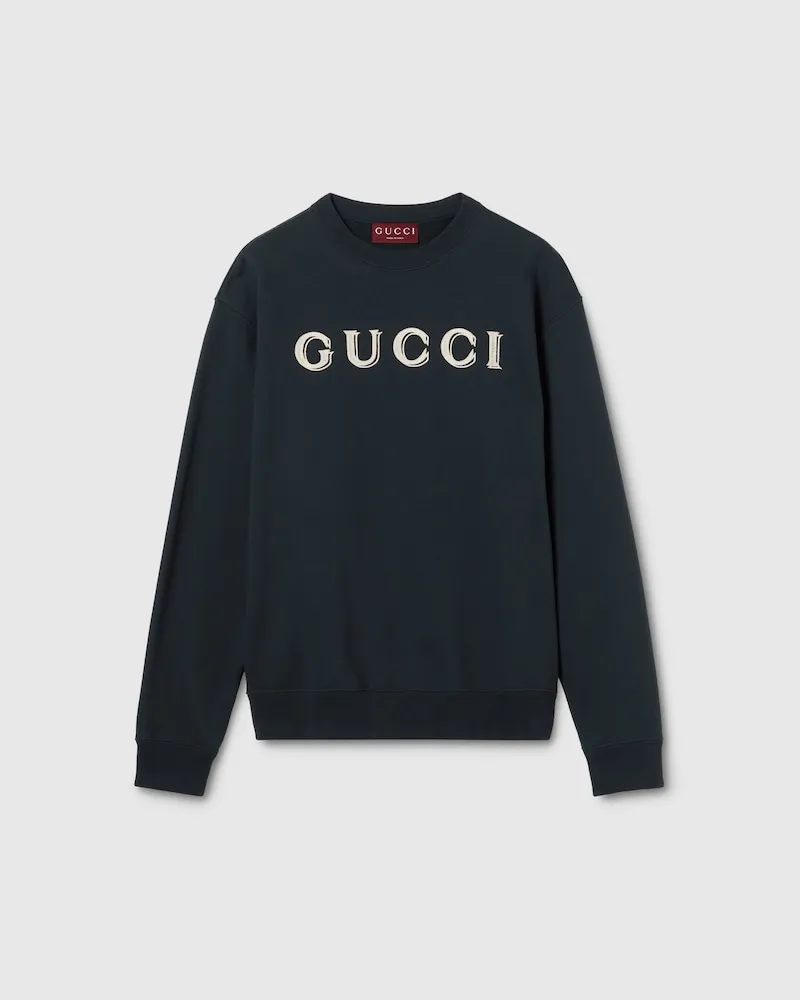 Gucci Sweatshirt aus Baumwolljersey Mit Stickerei, Größe Blau
