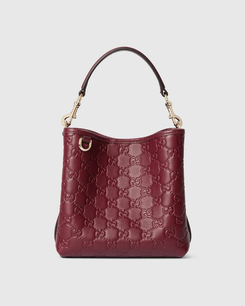 Gucci Kleine GG Emblem Bucket Bag Bordeauxrot