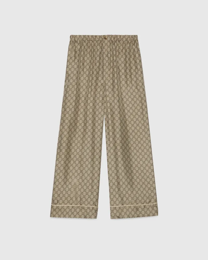 Gucci Hose aus Seide Mit GG Supreme-Print, Größe Braun
