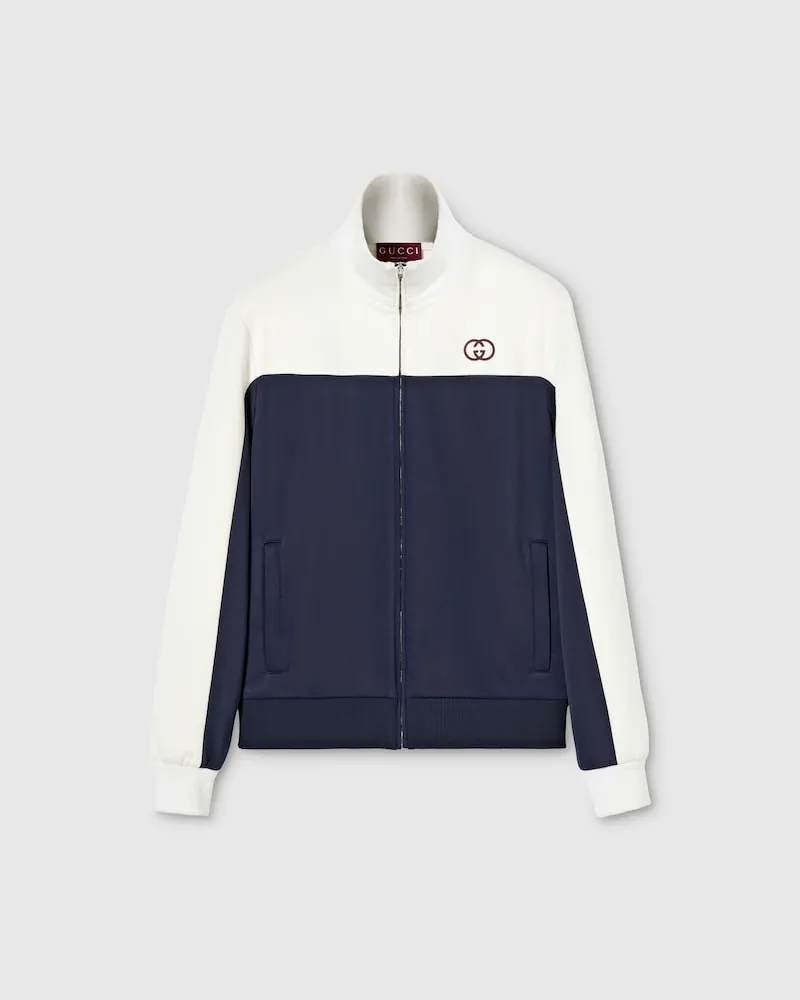 Gucci Jacke aus Technischem Jersey Mit Reißverschluss, Größe Blau