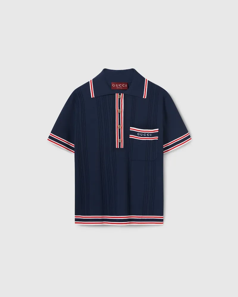 Gucci Poloshirt Mit Gestreiftem Besatz, Größe Blau