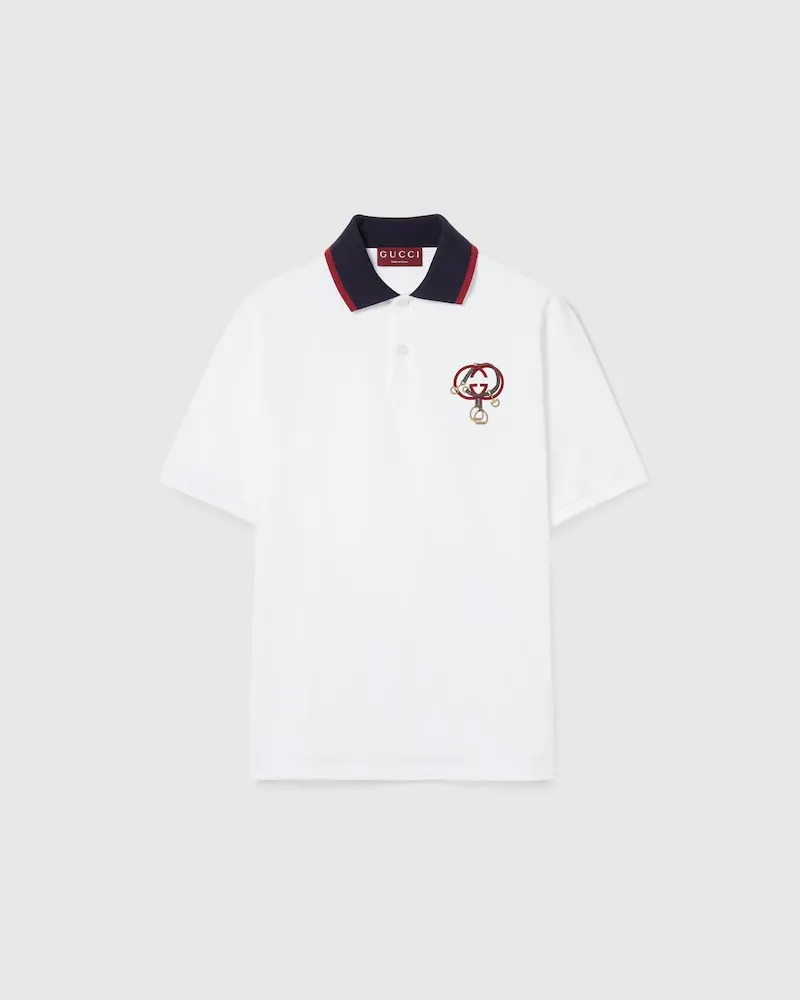 Gucci Poloshirt aus Baumwoll-Piqué Mit Stickerei, Größe Weiß