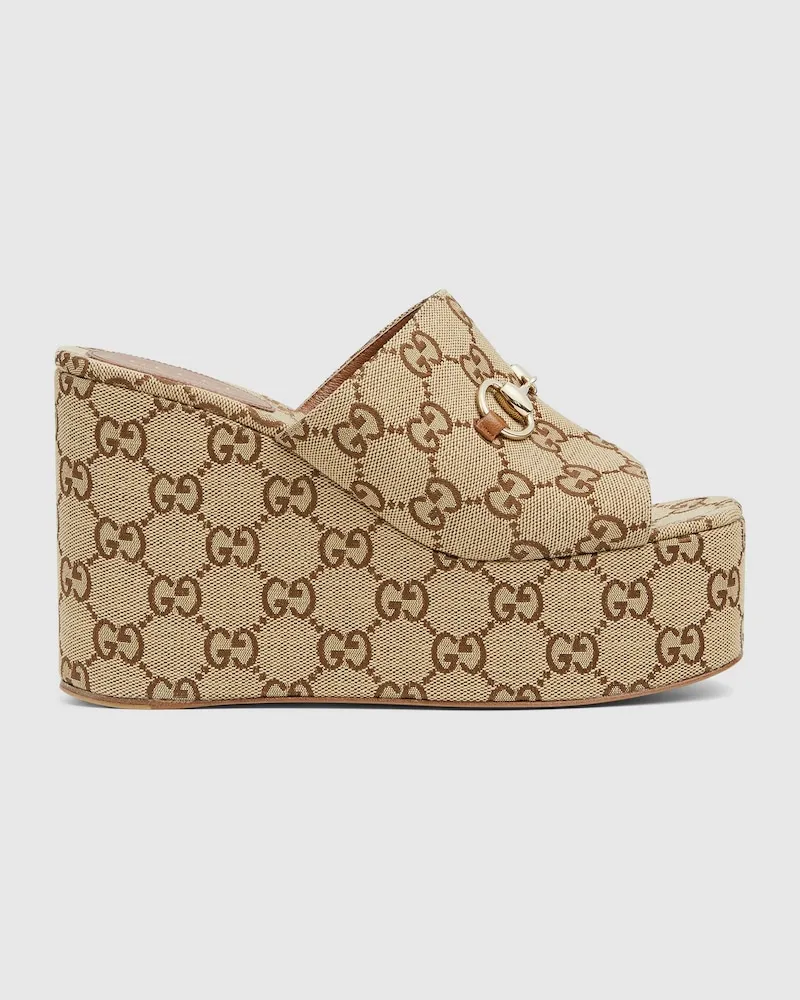 Gucci Damensandale Mit Keilabsatz Und Horsebit, Größe Beige