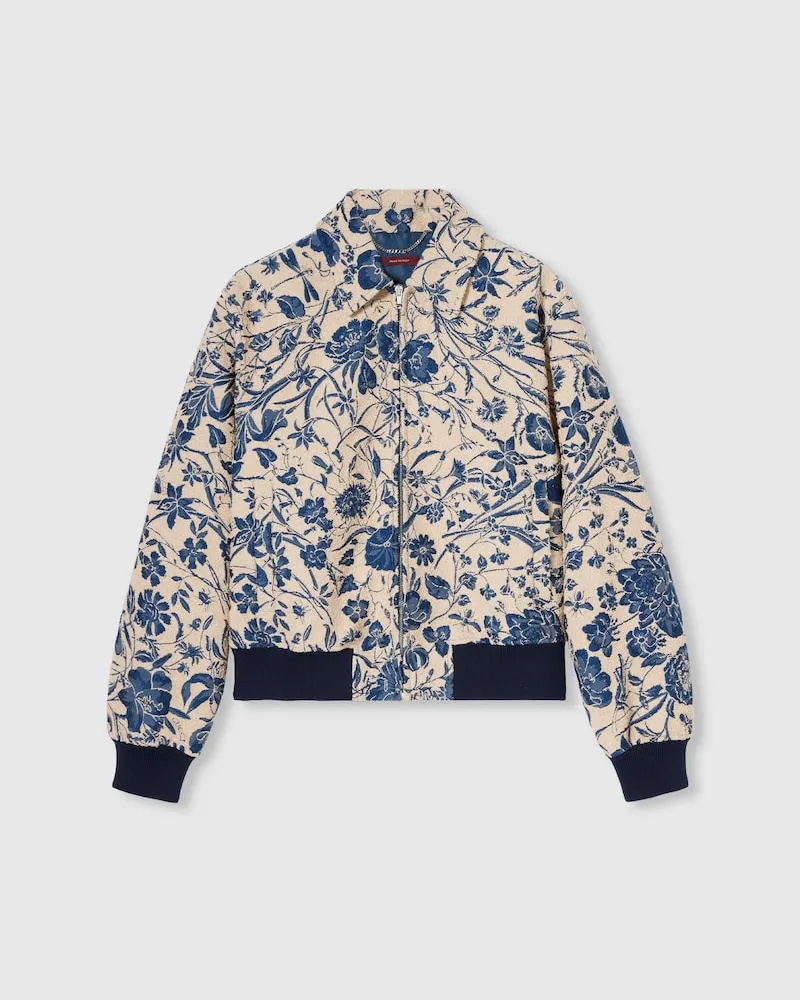Gucci Jacke aus Flora-Baumwollbouclé-Jacquard, Größe Blau