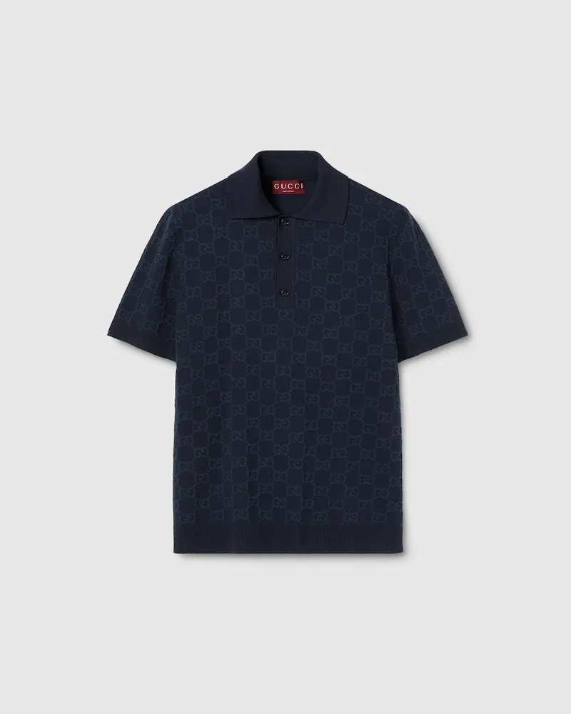 Gucci Polo En Jacquard De Soie Et Coton GG, Taille Bleu