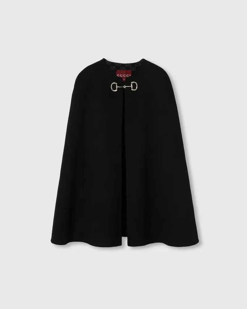 Gucci Cape En Laine Et Soie Avec Détail Mors, Taille Noir