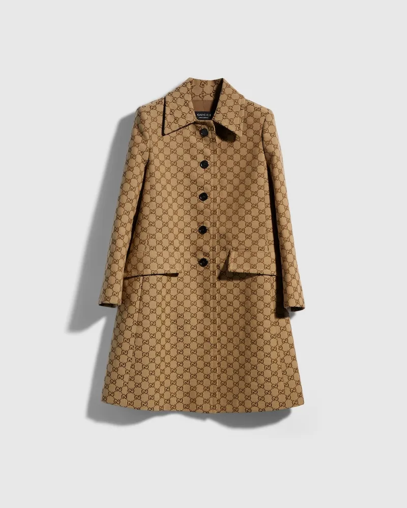 Gucci Mantel aus GG Baumwollcanvas, Größe Grau