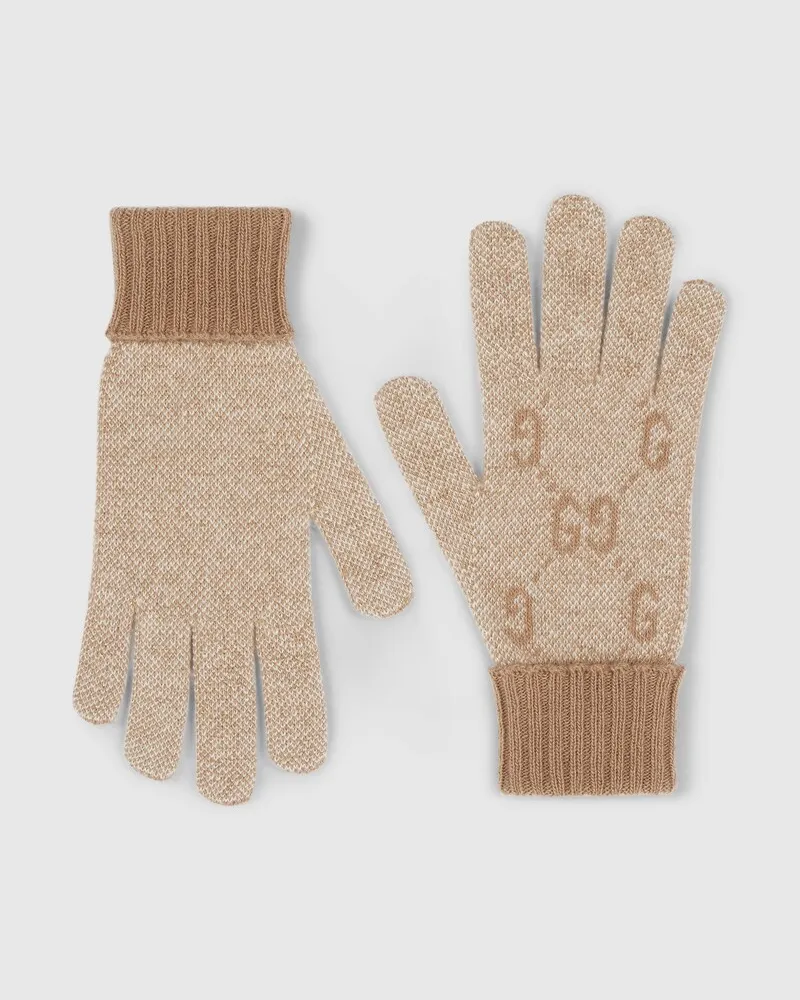 Gucci Handschuhe aus GG Kaschmir-Lamé, Größe Weiß